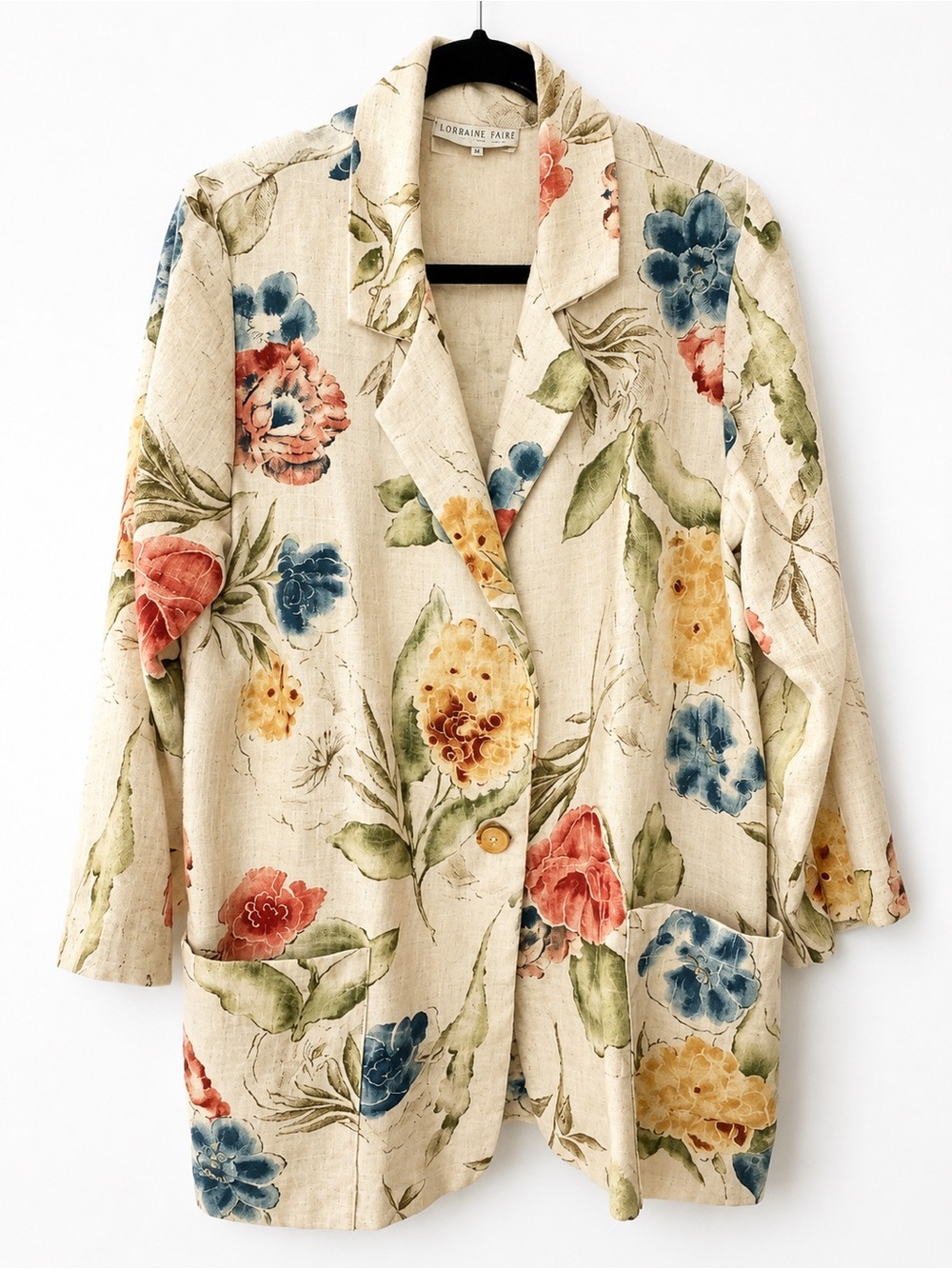 Vintage Bedford Fair Floral Linen Blend Blazer in Cream